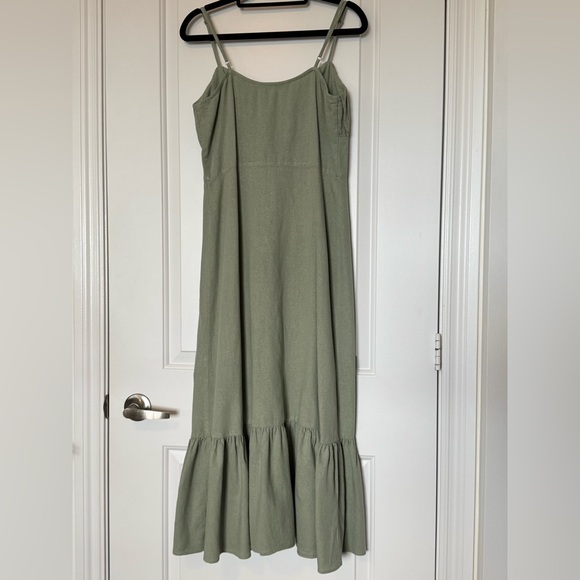 ZARA Linen Viscose Blend Milkmaid Midi Dress, Blogger Fave, Green Size Medium - Picture 9 of 16